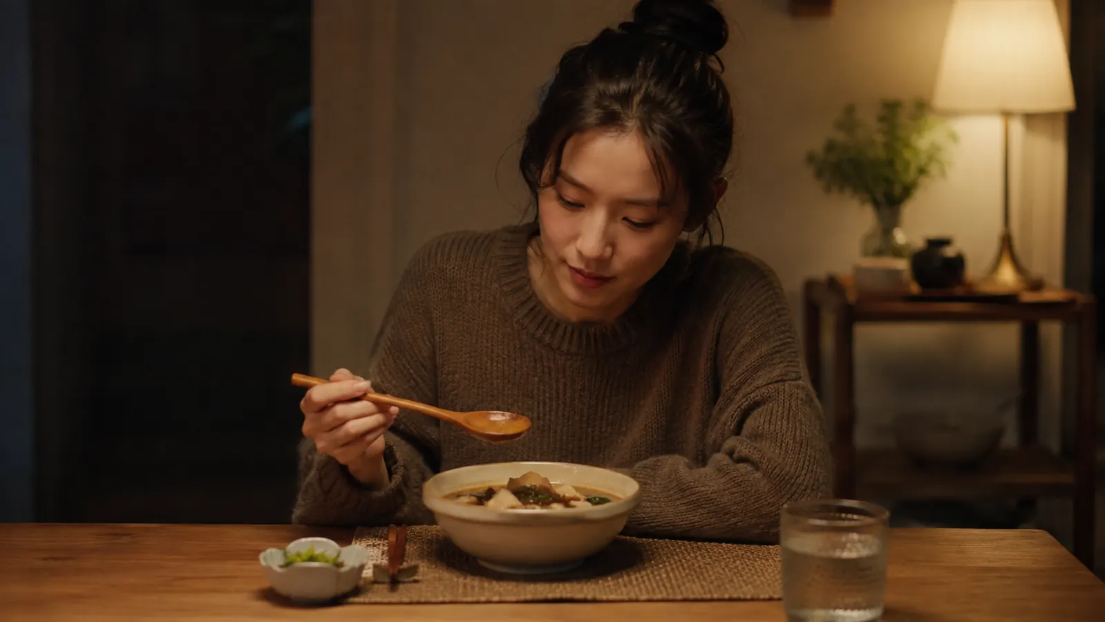 A finished braise served into a bowl at a small kitchen table on a weeknight
